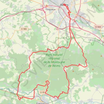 Itinéraire REIMS RILLY MONTCHENOT SERMIERS NANTEUIL VAUCIENNES CUMIERES BELLEVUE MUTIGNY GERMAINE VAUREMONT CRAON LUDES MONT FOURNOIS, distance, dénivelé, altitude, carte, profil, trace GPS