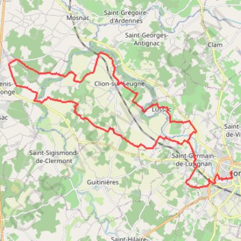Itinéraire Jonzac boucles Seugne 31 kms, distance, dénivelé, altitude, carte, profil, trace GPS