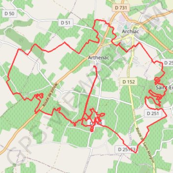 Itinéraire Arthenac, distance, dénivelé, altitude, carte, profil, trace GPS