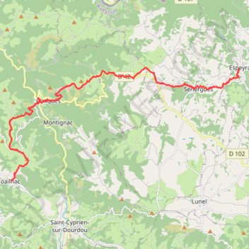 Itinéraire Espeyrac - Noailhac - Chemin de Saint-Jacques-de-Compostelle, distance, dénivelé, altitude, carte, profil, trace GPS