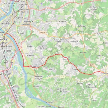 Itinéraire Bordeaux / Créon, distance, dénivelé, altitude, carte, profil, trace GPS