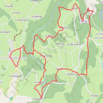 Itinéraire Tours_Meymont_Ble_Noir, distance, dénivelé, altitude, carte, profil, trace GPS