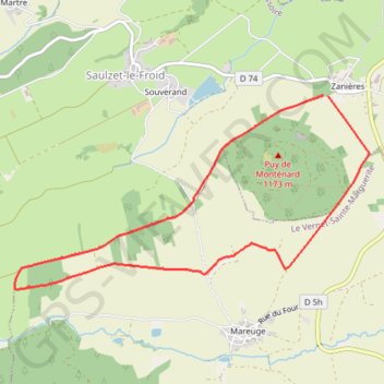 Itinéraire Ski de fond près de Zanières autour du Puy de Monténard, distance, dénivelé, altitude, carte, profil, trace GPS