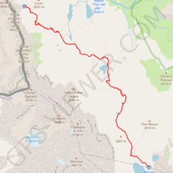 Itinéraire Queyras-Viso OPTION (Viso 3b.1) : Rifugio Giacoletti- Rifugio Quintino Sella, distance, dénivelé, altitude, carte, profil, trace GPS