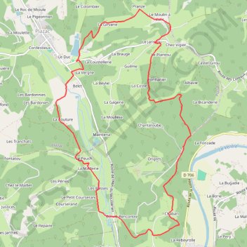 Itinéraire Plazac - La Côte de Jord, distance, dénivelé, altitude, carte, profil, trace GPS
