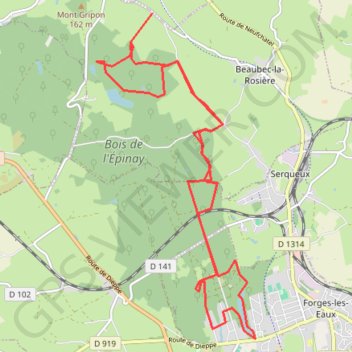 Itinéraire Foret de l'épinay, distance, dénivelé, altitude, carte, profil, trace GPS