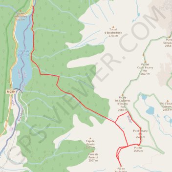 Itinéraire Pics del Ferro, Roi, de Munyidor depuis la Pantà de Baserca, distance, dénivelé, altitude, carte, profil, trace GPS