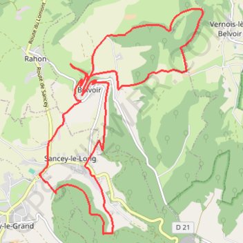Itinéraire Château de Belvoir, distance, dénivelé, altitude, carte, profil, trace GPS