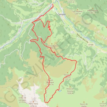 Itinéraire Boucle Campan 30 kms, distance, dénivelé, altitude, carte, profil, trace GPS