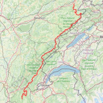 Itinéraire Grande Traversée du Jura (GTJ), distance, dénivelé, altitude, carte, profil, trace GPS