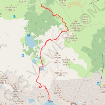 Itinéraire Portillon-Espingo-Hounts secs-Astau, distance, dénivelé, altitude, carte, profil, trace GPS