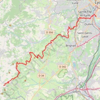 Itinéraire Sainte-Catherine - Lyon, distance, dénivelé, altitude, carte, profil, trace GPS