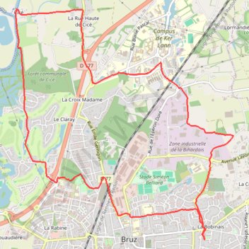 Itinéraire Bruz Nord Ouest, distance, dénivelé, altitude, carte, profil, trace GPS