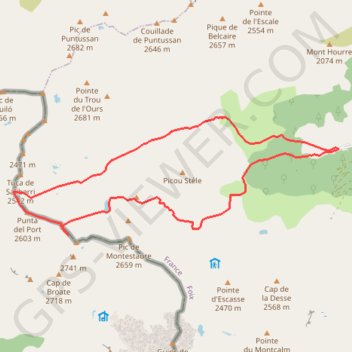 Itinéraire Pointe du Port et pic de Salibary depuis l'Artigue, distance, dénivelé, altitude, carte, profil, trace GPS