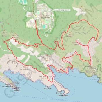Itinéraire Mont Puget par la Candelle - Marseille, distance, dénivelé, altitude, carte, profil, trace GPS