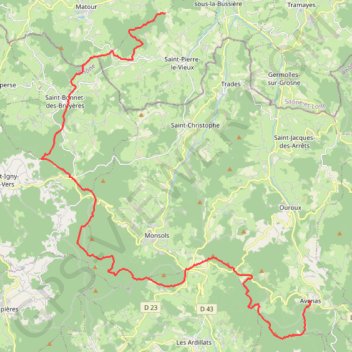 Itinéraire Haut Beaujolais 34Km 1er Jour, distance, dénivelé, altitude, carte, profil, trace GPS