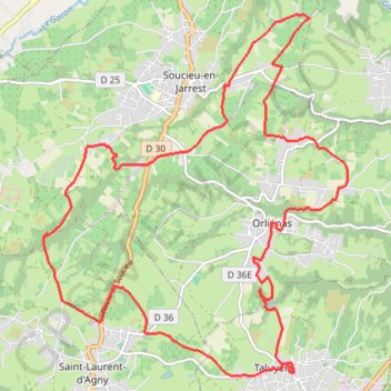 Itinéraire Orlienas et ses Communes voisines, distance, dénivelé, altitude, carte, profil, trace GPS