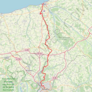 Itinéraire Dieppe - Rouen, distance, dénivelé, altitude, carte, profil, trace GPS