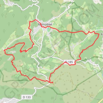 Itinéraire Monoblet - Les Jumelles - Aubret - Fressac, distance, dénivelé, altitude, carte, profil, trace GPS