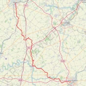 Itinéraire GR145 Via Francigena. De Arras (Pas-de-Calais) à Saint Quentin (Aisne), distance, dénivelé, altitude, carte, profil, trace GPS