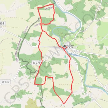 Itinéraire Circuit Est de Mérigny, distance, dénivelé, altitude, carte, profil, trace GPS