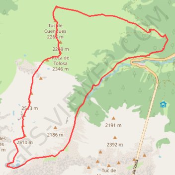 Itinéraire Montpius et sèrra d'Auba depuis la vallée de Riu Nere, distance, dénivelé, altitude, carte, profil, trace GPS