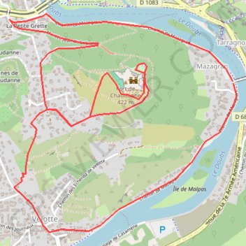 Itinéraire Fort de Chaudanne - Besançon, distance, dénivelé, altitude, carte, profil, trace GPS