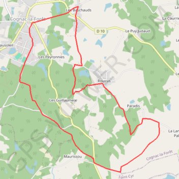Itinéraire Circuit Le paradis - Cognac-la-Forêt, distance, dénivelé, altitude, carte, profil, trace GPS