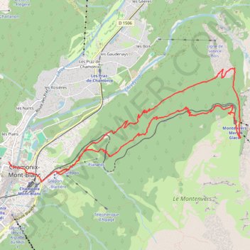 Itinéraire Le Montenvers, distance, dénivelé, altitude, carte, profil, trace GPS