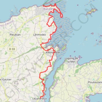 Itinéraire Littoral de Lézardrieux au Québo, distance, dénivelé, altitude, carte, profil, trace GPS