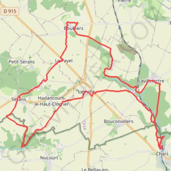 Itinéraire Chars - Serans, distance, dénivelé, altitude, carte, profil, trace GPS