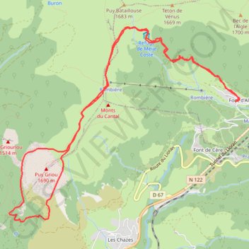 Itinéraire Tour griou, distance, dénivelé, altitude, carte, profil, trace GPS