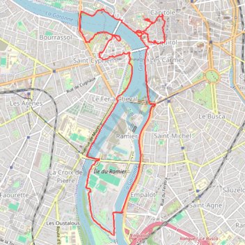 Itinéraire Toulouse à pied, distance, dénivelé, altitude, carte, profil, trace GPS