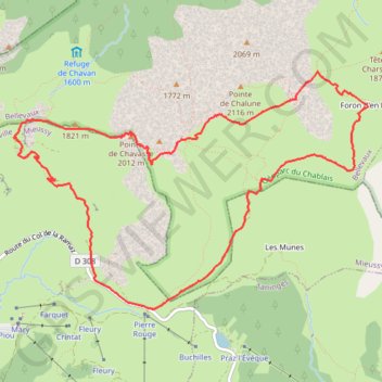 Itinéraire La Pointe de Chavasse,m, distance, dénivelé, altitude, carte, profil, trace GPS