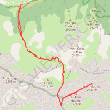 Itinéraire Mont Mounier depuis Roya, distance, dénivelé, altitude, carte, profil, trace GPS