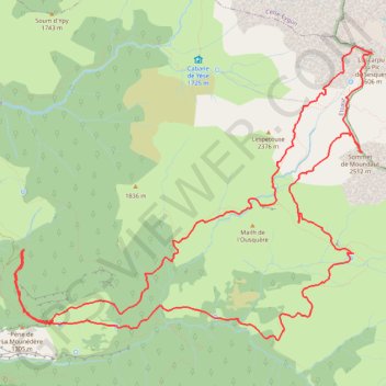 Itinéraire Pic de Sesques, Soum de Moundaut en circuit depuis parking de Bieus, distance, dénivelé, altitude, carte, profil, trace GPS