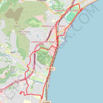 Itinéraire Balade entre Antibes et Cagnes-sur-Mer et retour par Vaugrenier, Biot, distance, dénivelé, altitude, carte, profil, trace GPS