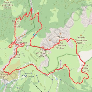 Itinéraire Pointe de Chalune, distance, dénivelé, altitude, carte, profil, trace GPS