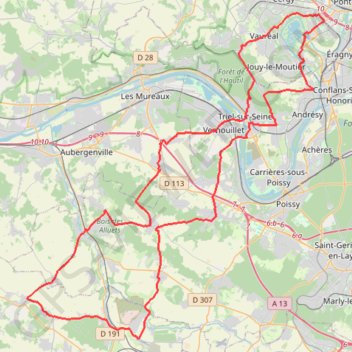 Itinéraire Boucle depuis Cergy, distance, dénivelé, altitude, carte, profil, trace GPS