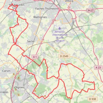 Itinéraire Brevet d'Haubourdin, distance, dénivelé, altitude, carte, profil, trace GPS