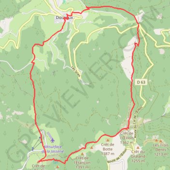 Itinéraire Le Crêt de Oeillon (42), distance, dénivelé, altitude, carte, profil, trace GPS