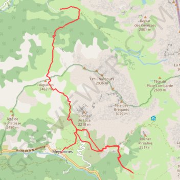 Itinéraire La Fouillouse - Meyronnes, distance, dénivelé, altitude, carte, profil, trace GPS