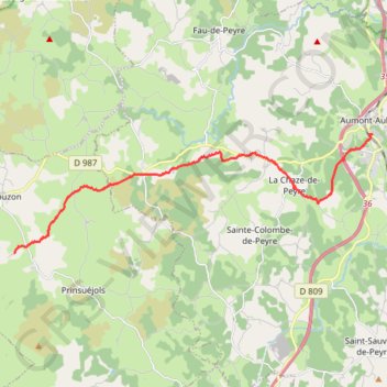 Itinéraire Via Podiensis GR65 Aumont Aubrac-Nasbinals, distance, dénivelé, altitude, carte, profil, trace GPS