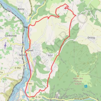 Itinéraire Autour de seyssel, distance, dénivelé, altitude, carte, profil, trace GPS