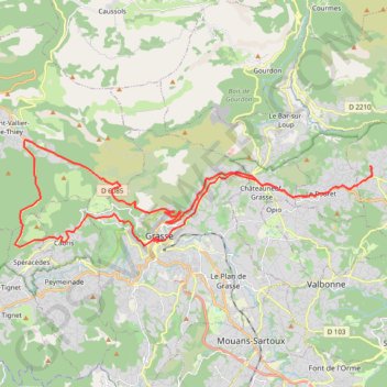Itinéraire Roquefort-les-Pins - Grasse - Cabris - Saint-Vallier - Grasse, distance, dénivelé, altitude, carte, profil, trace GPS