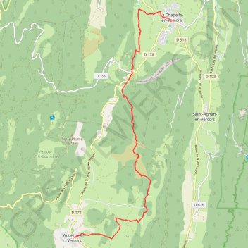 Itinéraire Grande Traversée des PréAlpes : La Chapelle-en-Vercors - Vassieux-en-Vercors, distance, dénivelé, altitude, carte, profil, trace GPS