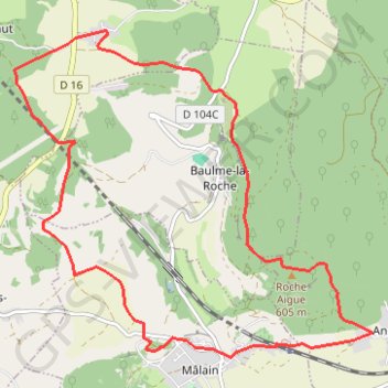 Itinéraire Mâlain - Charmoy - Baulme-le-Roche, distance, dénivelé, altitude, carte, profil, trace GPS