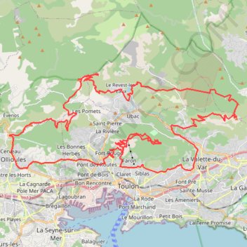 Itinéraire Monts Toulonnais, distance, dénivelé, altitude, carte, profil, trace GPS
