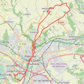 Itinéraire Cergy - Pontoise - Ennery - Hérouville, distance, dénivelé, altitude, carte, profil, trace GPS