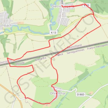 Itinéraire De Dietrichingen à Ohrenthal, distance, dénivelé, altitude, carte, profil, trace GPS